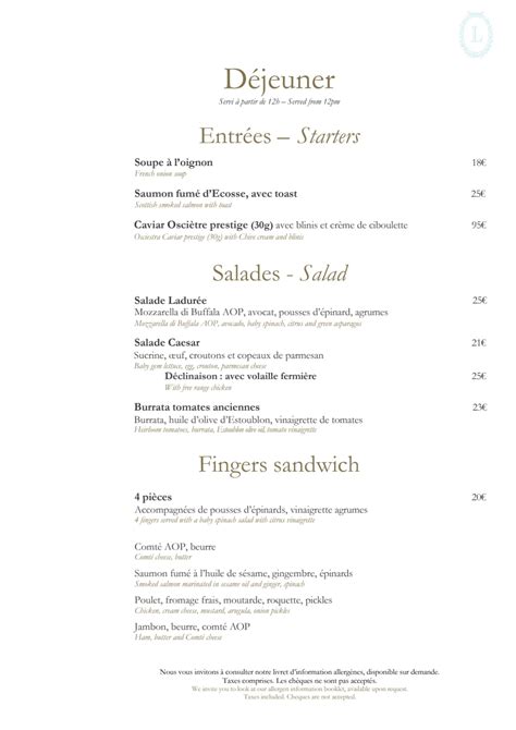 la dure paris royale menu.